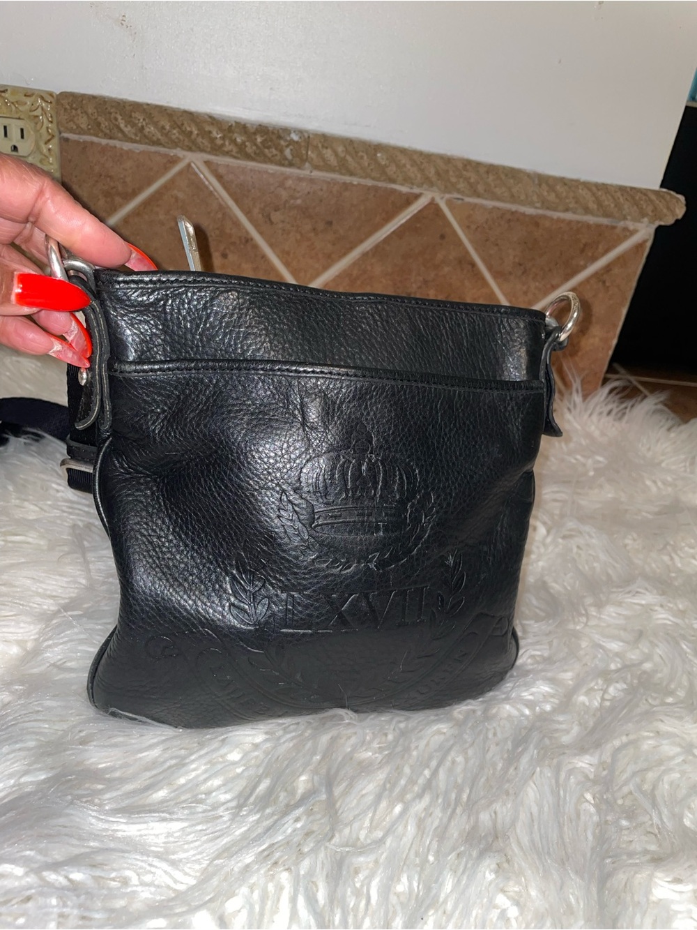 Lauren Ralph Lauren Black Embossed Leather Crossbody Bag